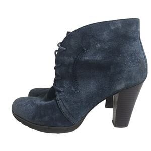 White Mountain Blue Suede Ankle Bootie Size 8.5M Lace Up Heels W18274N Heeled